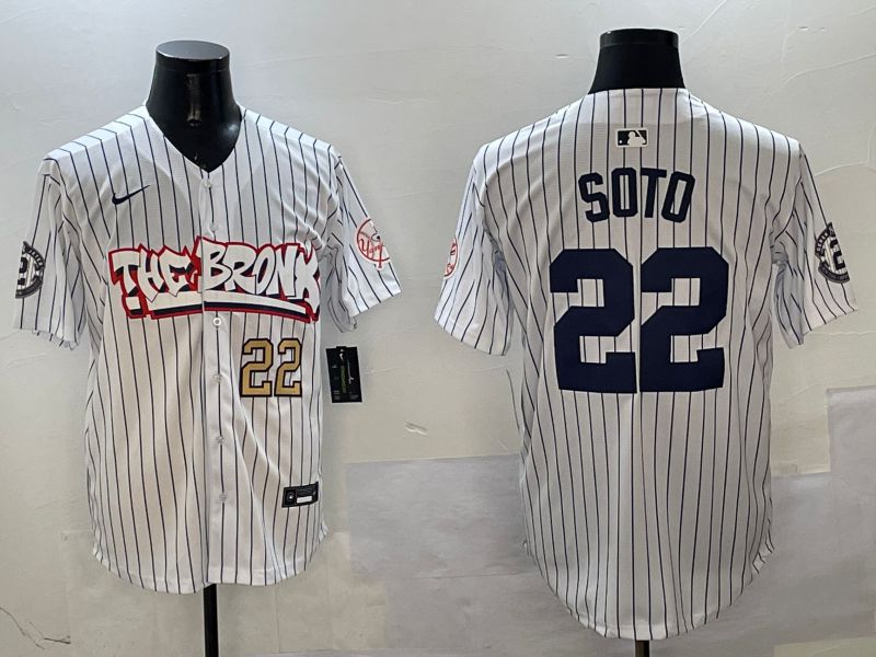 Men New York Yankees #22 Soto White Stripe four generations Joint Name 2025 Nike MLB Jersey style 7